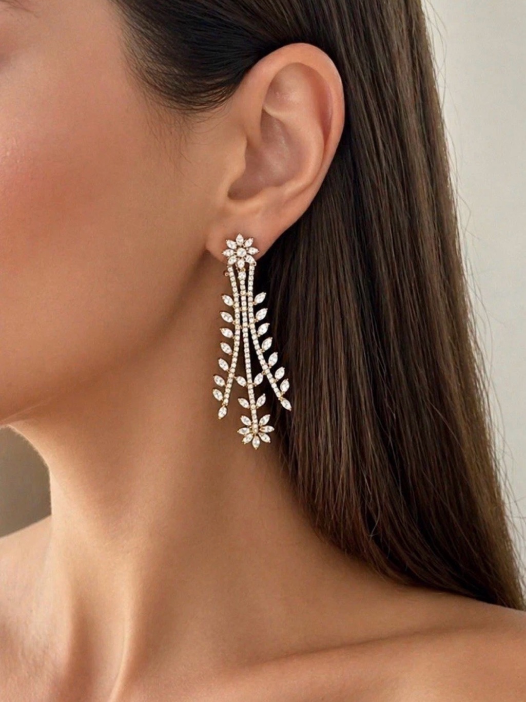 925 Sterling Silver Gold Plated White Sapphire Chandelier Drop Earrings Bridal